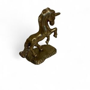 Vintage Brass Collectible Gift Magical Fantasy Rearing Unicorn Figurine Book Dec